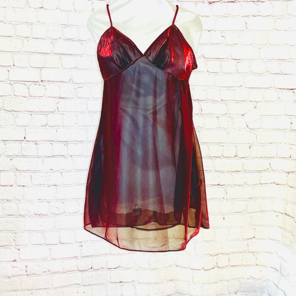 Metallic Sheer Gillian and O’Malley Red Glimmering Baby Doll Lingerie NEW No Tag - Picture 3 of 8